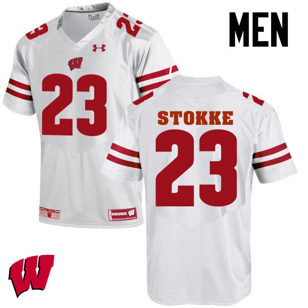 Wisconsin Badgers Men's #23 Mason Stokke NCAA Under Armour Authentic White College Stitched Football Jersey OF40Z31GT